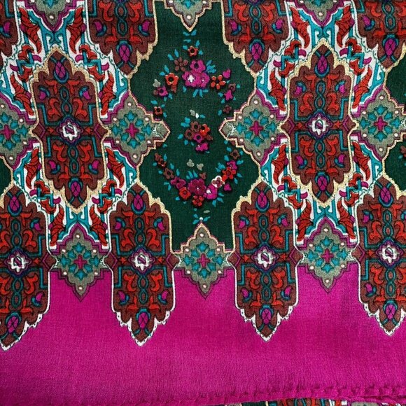 Vintage Silk Scarf Honey NWT 10x50, Geometric Floral Print, Fuchsia Green Red - Picture 10 of 10